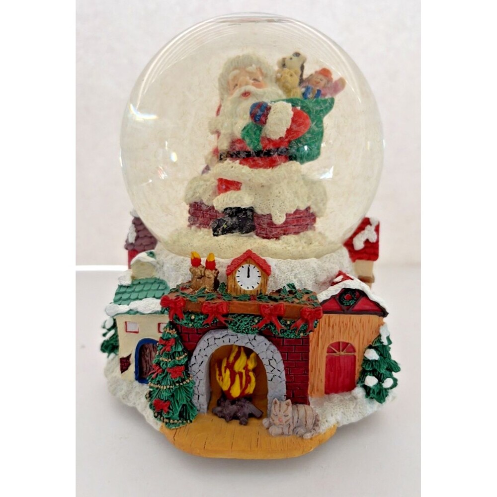 San Francisco Music Box Santa Claus Lighted Musical Snow Globe Up on A Housetop
